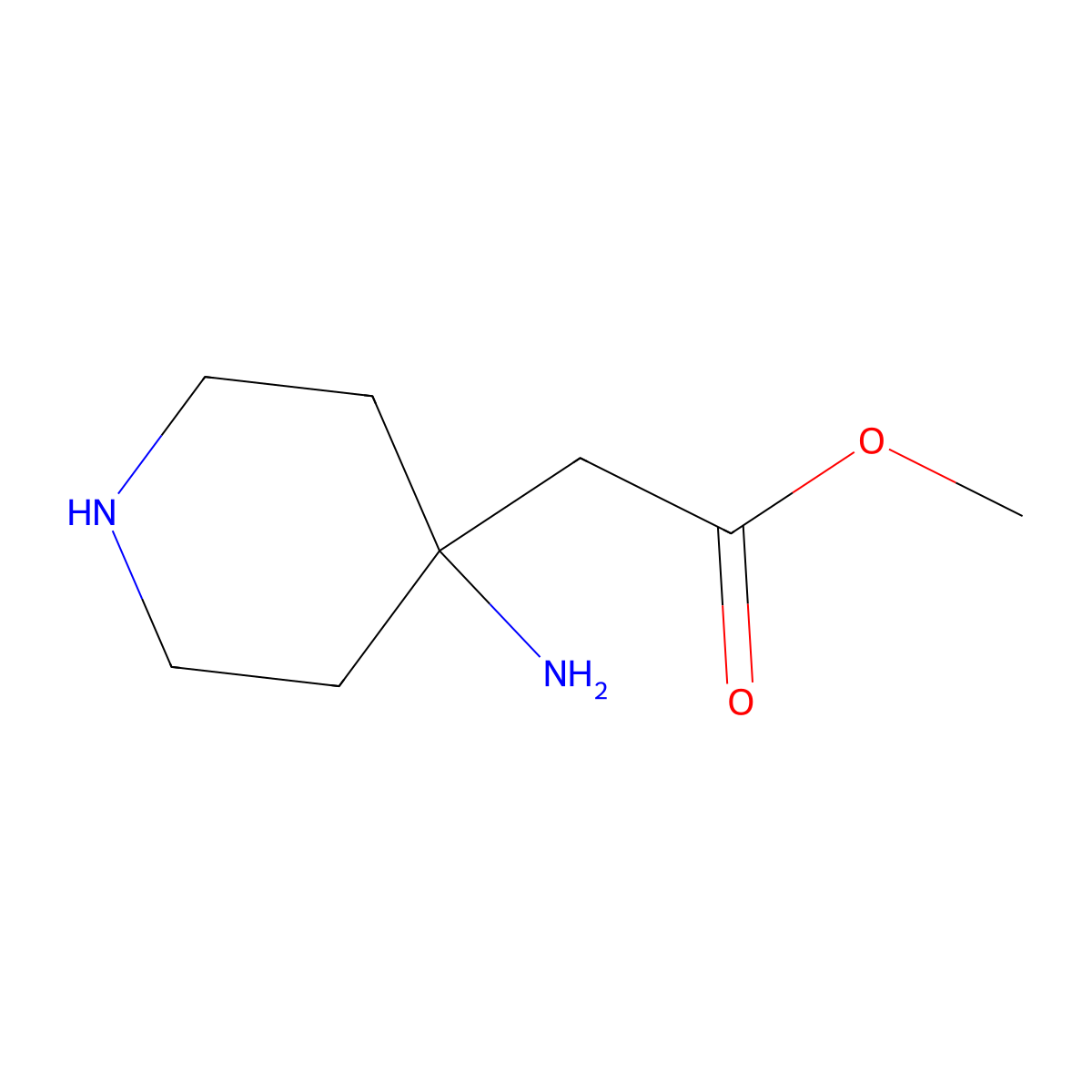 Methyl 2-(4-aminopiperidin-4-yl)acetate molecular structure, CAS 1567066-24-3