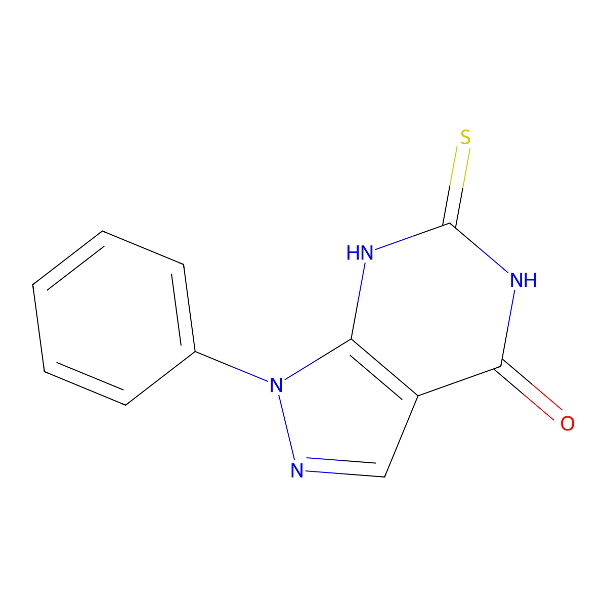 1-phenyl-6-sulfanyl-1H,4H,5H-pyrazolo[3,4-d]pyrimidin-4-one molecular structure, CAS 156718-77-3