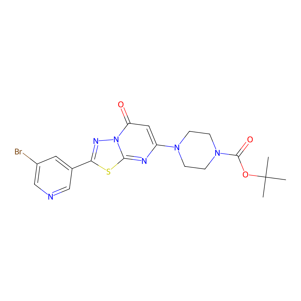 Tert-butyl 4-(2-(5-bromopyridin-3-YL)-5-oxo-5H-[1,3,4]thiadiazolo[3,2-A]pyrimidin-7-YL)piperazine-1-carboxylate molecular structure, CAS 1567346-25-1
