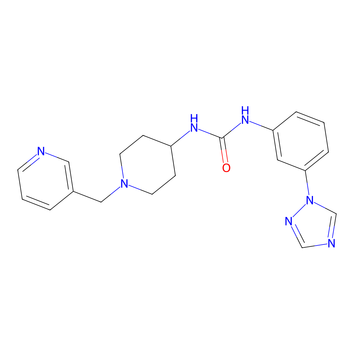 N-[1-(pyridin-3-ylmethyl)piperidin-4-yl]-N'-[3-(1H-1,2,4-triazol-1-yl)phenyl]urea molecular structure, CAS 1567393-63-8