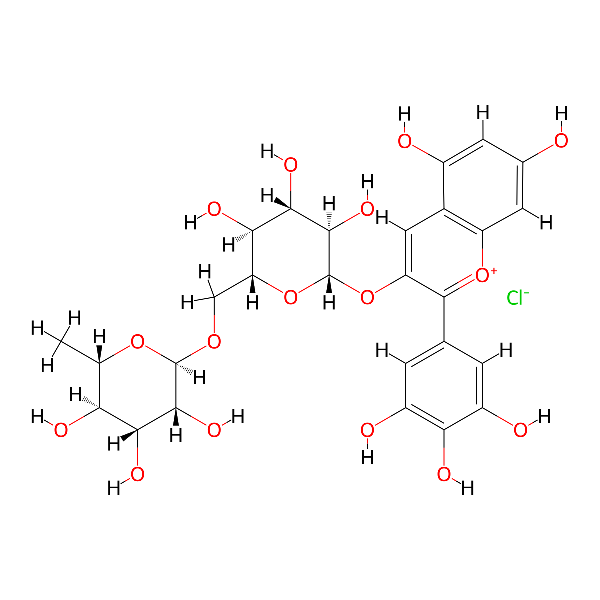 Delphinidin 3-rutinoside molecular structure, CAS 15674-58-5