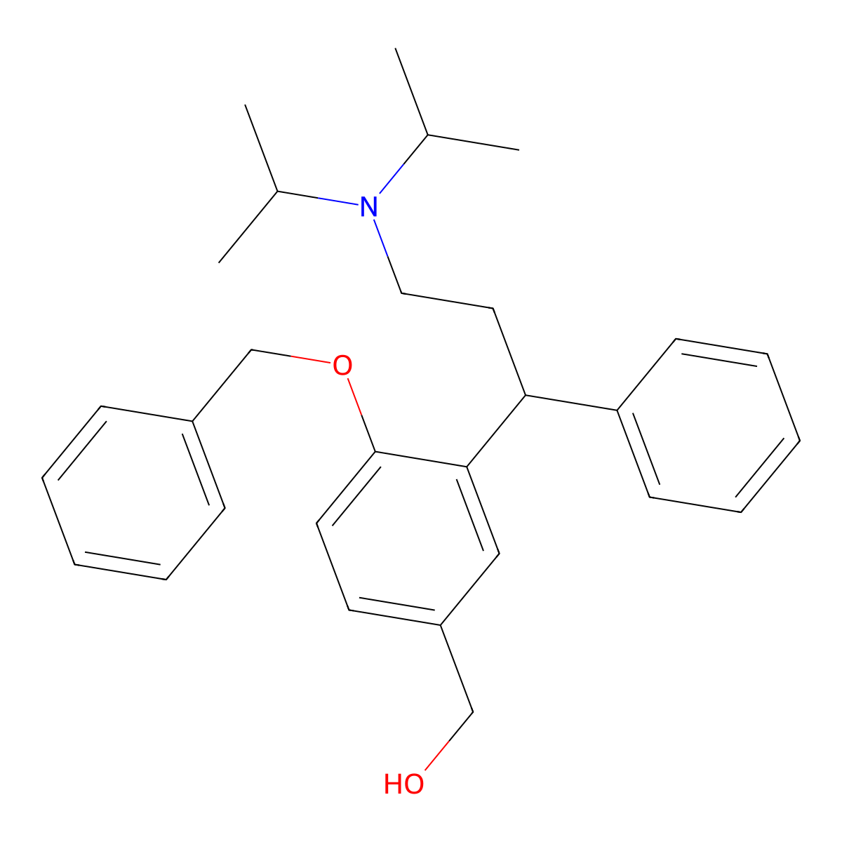 Benzenemethanol, 3-[(1R)-3-[bis(1-methylethyl)amino]-1-phenylpropyl]-4-(phenylmethoxy)- molecular structure, CAS 156755-37-2