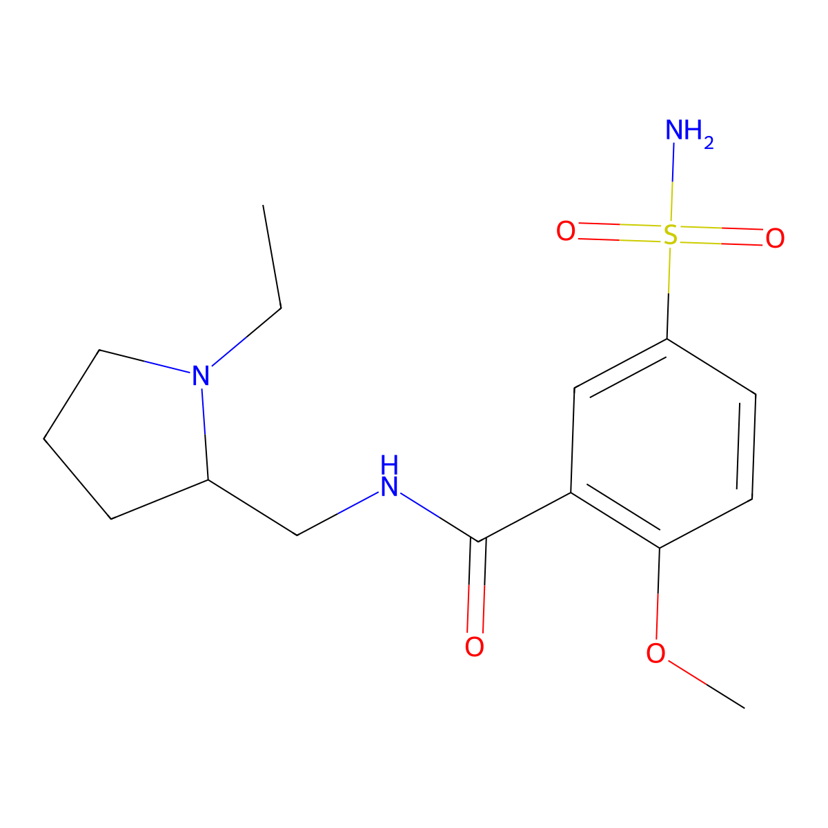 Sulpiride molecular structure, CAS 15676-16-1