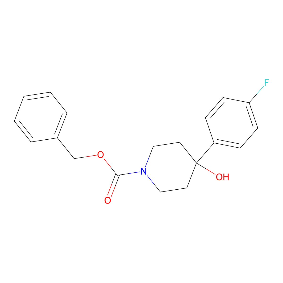 Benzyl 4-(4-fluorophenyl)-4-hydroxypiperidine-1-carboxylate molecular structure, CAS 156782-68-2