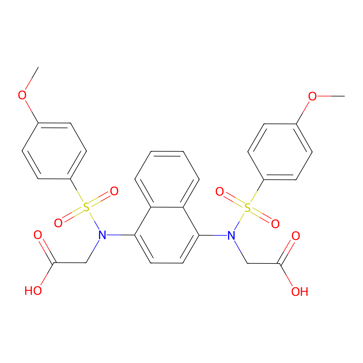 2-[[4-[Carboxymethyl-(4-methoxyphenyl)sulfonylamino]naphthalen-1-yl]-(4-methoxyphenyl)sulfonylamino]acetic acid molecular structure, CAS 1567836-15-0