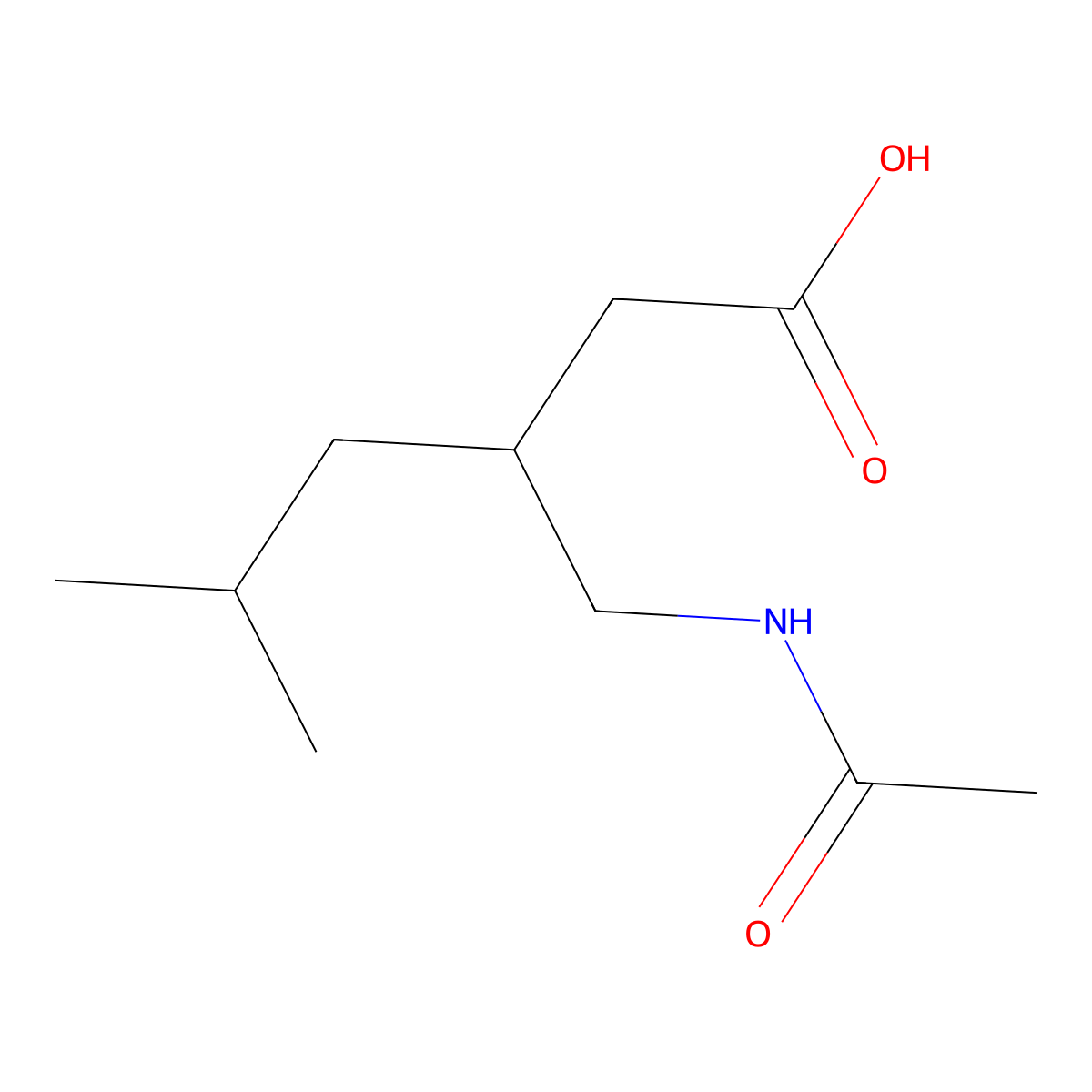 (3S)-3-(acetamidomethyl)-5-methylhexanoic acid molecular structure, CAS 1567889-56-8