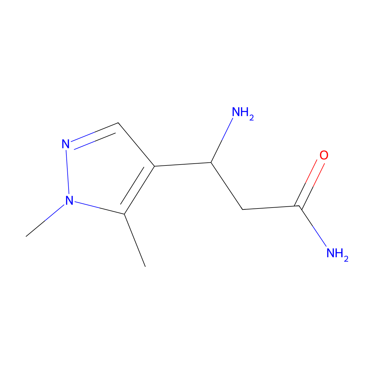 (3R)-3-Amino-3-(1,5-dimethyl-1H-pyrazol-4-yl)propanamide molecular structure, CAS 1567908-44-4