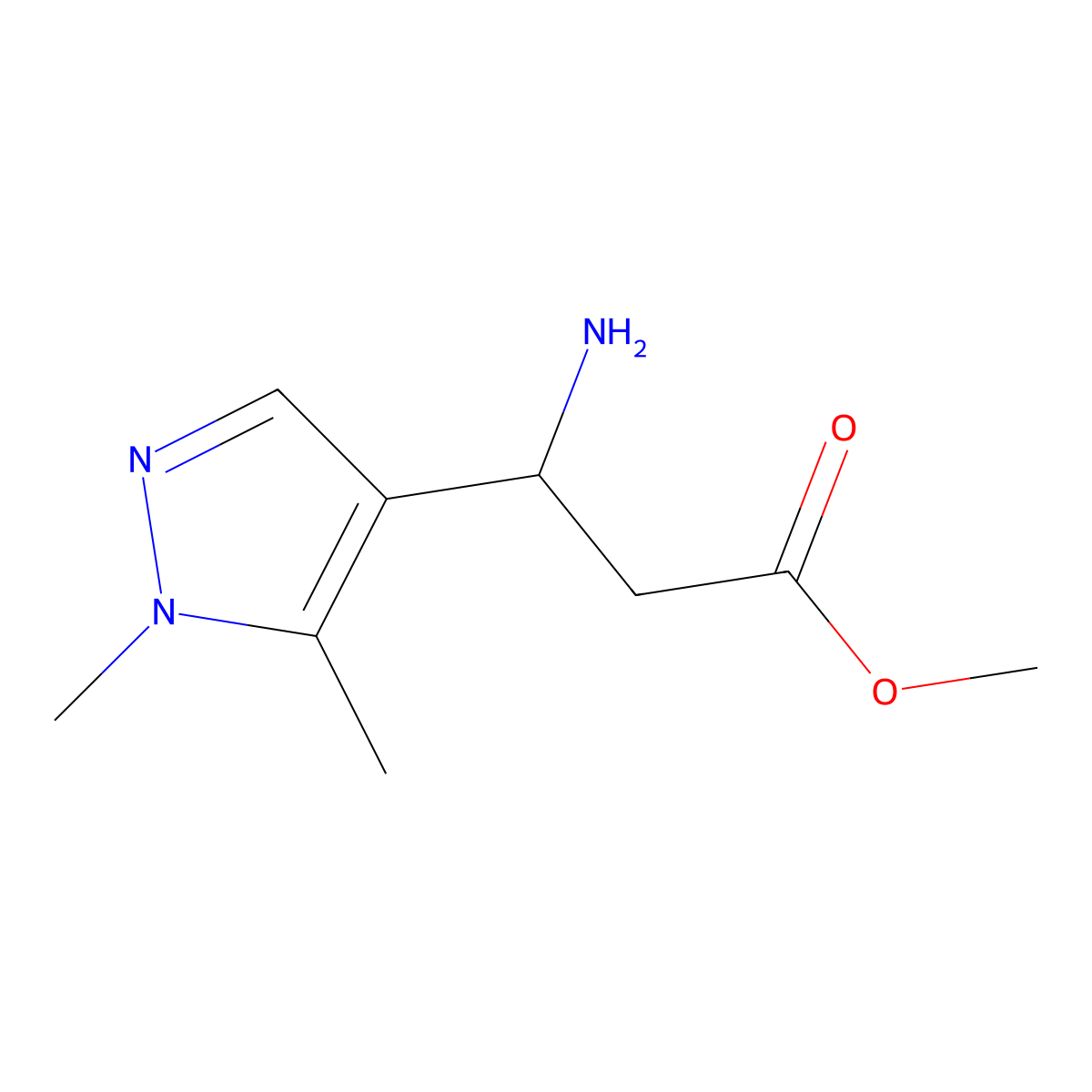 Methyl (r)-3-amino-3-(1,5-dimethyl-1h-pyrazol-4-yl)propanoate molecular structure, CAS 1568062-92-9