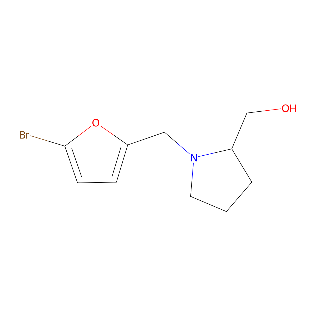 (s)-(1-((5-Bromofuran-2-yl)methyl)pyrrolidin-2-yl)methanol molecular structure, CAS 1568153-07-0