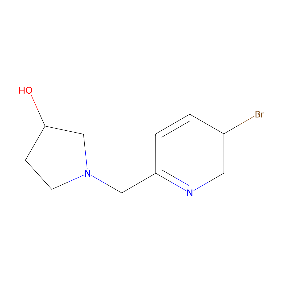 (3S)-1-[(5-bromopyridin-2-yl)methyl]pyrrolidin-3-ol molecular structure, CAS 1568158-17-7