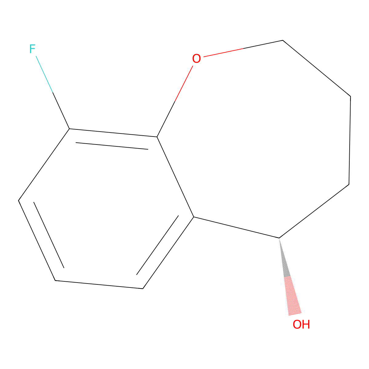 (5S)-9-fluoro-2,3,4,5-tetrahydro-1-benzoxepin-5-ol molecular structure, CAS 1568193-23-6