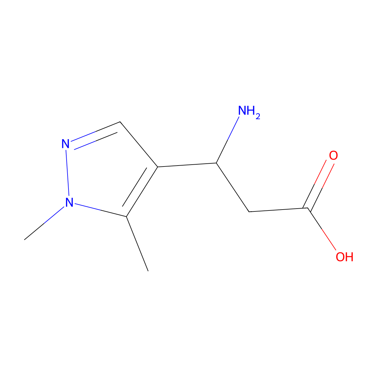 (3R)-3-amino-3-(1,5-dimethyl-1H-pyrazol-4-yl)propanoic acid molecular structure, CAS 1568206-56-3
