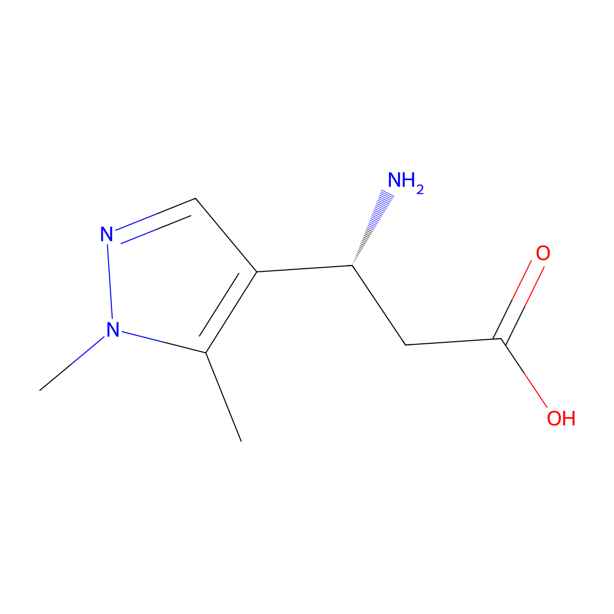 (3R)-3-amino-3-(1,5-dimethyl-1H-pyrazol-4-yl)propanoic acid molecular structure, CAS 1568206-56-3