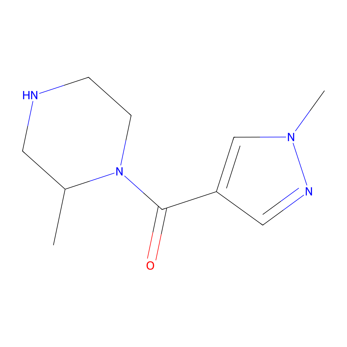 (2S)-2-Methyl-1-(1-methyl-1H-pyrazole-4-carbonyl)piperazine molecular structure, CAS 1568245-90-8