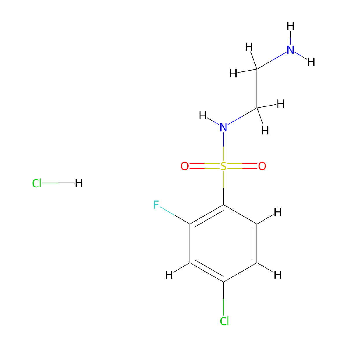 N-(2-aminoethyl)-4-chloro-2-fluorobenzene-1-sulfonamide hydrochloride molecular structure, CAS 1568443-45-7