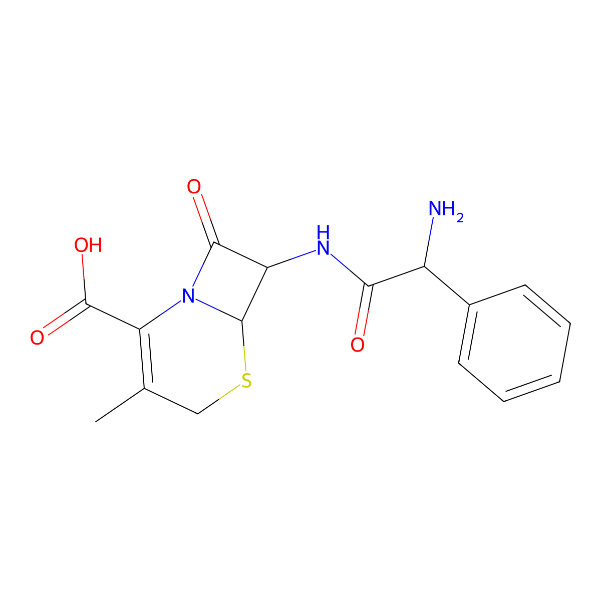Cephalexin molecular structure, CAS 15686-71-2