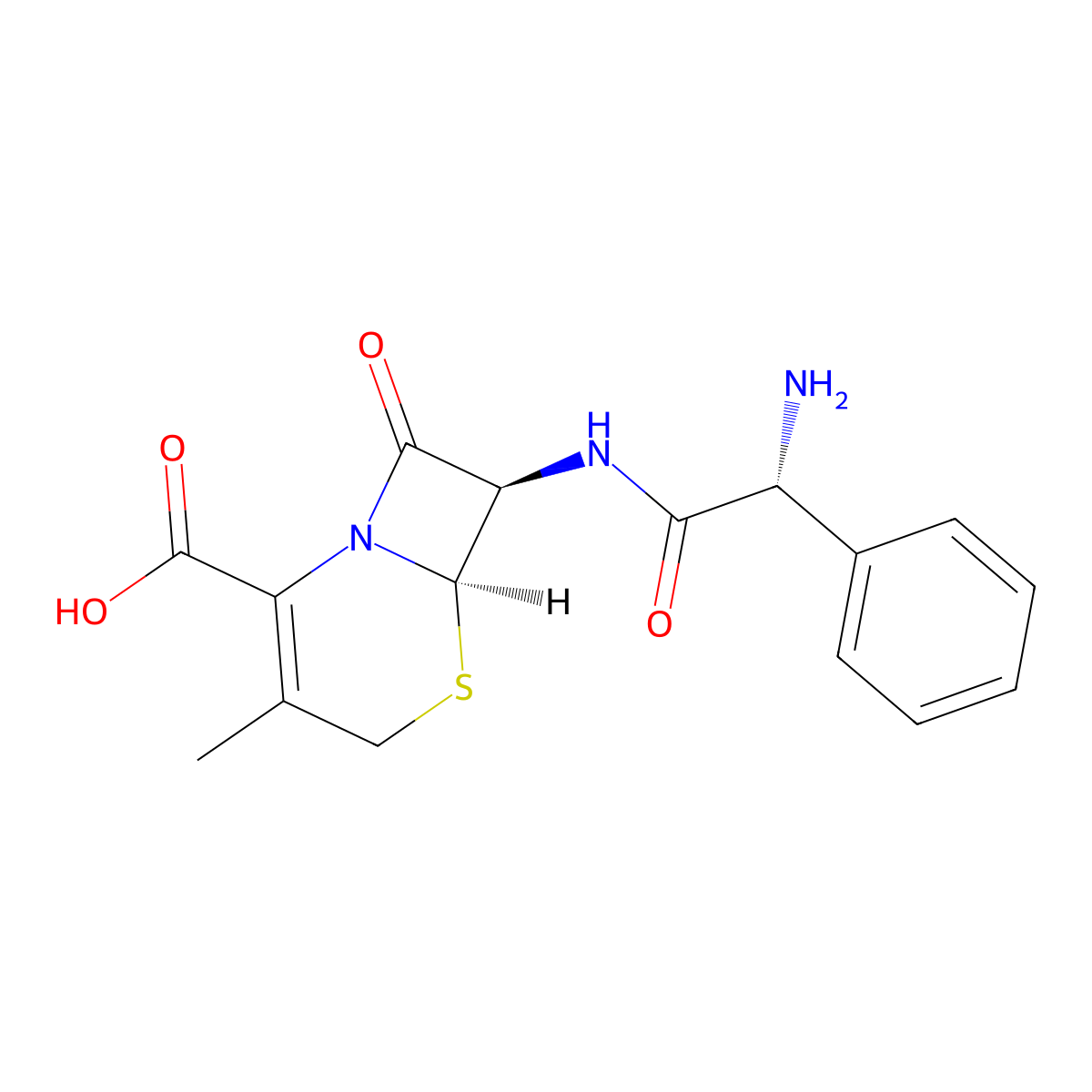 Cephalexin molecular structure, CAS 15686-71-2