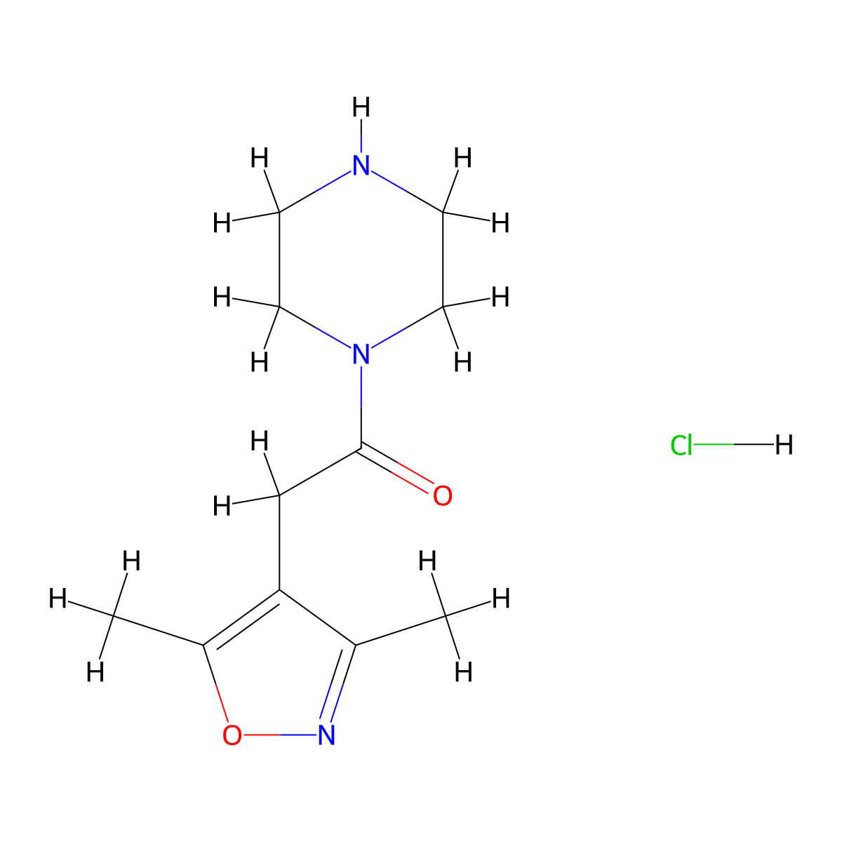 2-(3,5-Dimethyl-1,2-oxazol-4-yl)-1-(piperazin-1-yl)ethan-1-one hydrochloride molecular structure, CAS 1568629-28-6