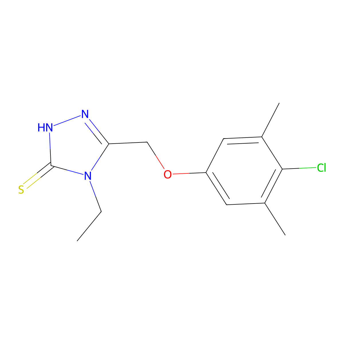5-[(4-Chloro-3,5-dimethylphenoxy)methyl]-4-ethyl-2,4-dihydro-3H-1,2,4-triazole-3-thione molecular structure, CAS 156867-74-2