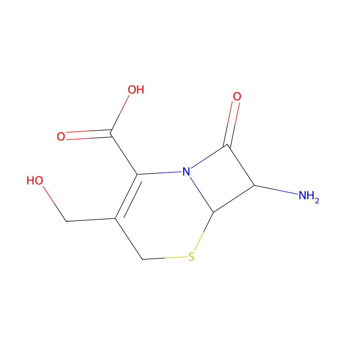 (6R-trans)-7-Amino-3-(hydroxymethyl)-8-oxo-5-thia-1-azabicyclo(4.2.0)oct-2-ene-2-carboxylic acid molecular structure, CAS 15690-38-7