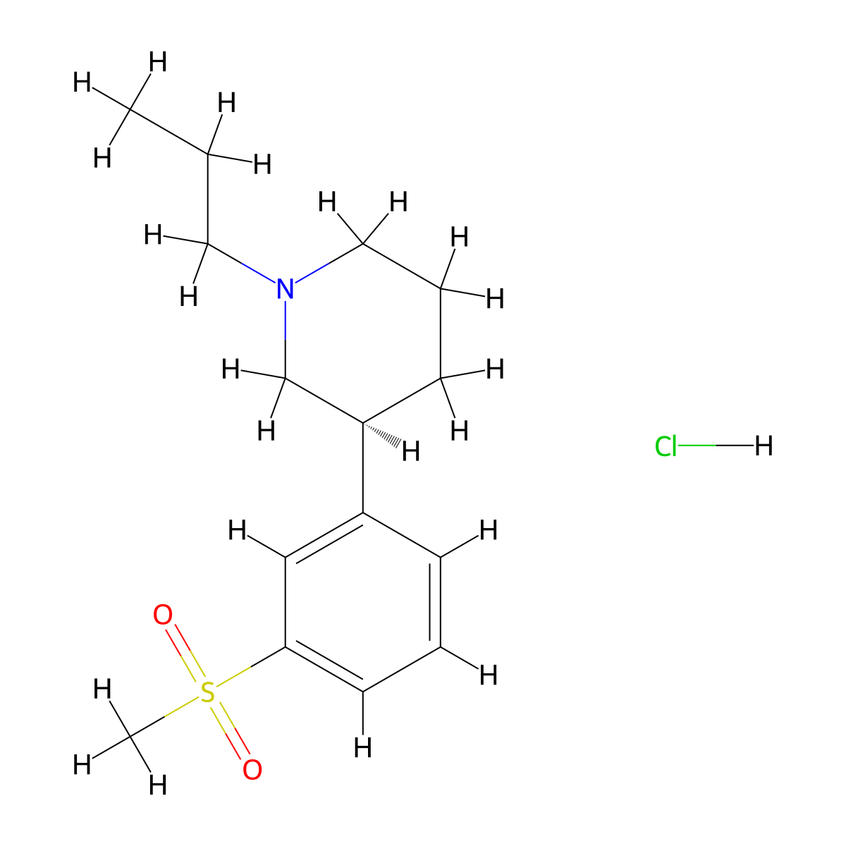 Piperidine, 3-[3-(methylsulfonyl)phenyl]-1-propyl-, hydrochloride (1:1), (3S)- molecular structure, CAS 156907-84-5