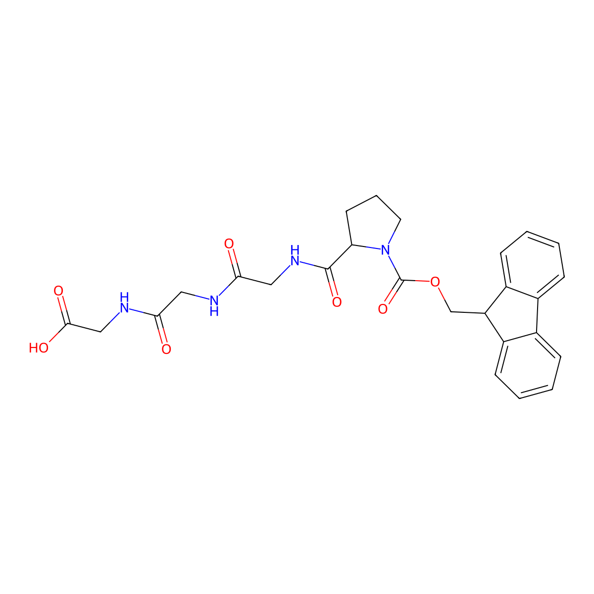 (S)-2-(2-(2-(1-(((9H-Fluoren-9-yl)methoxy)carbonyl)pyrrolidine-2-carboxamido)acetamido)acetamido)acetic acid molecular structure, CAS 1569269-37-9