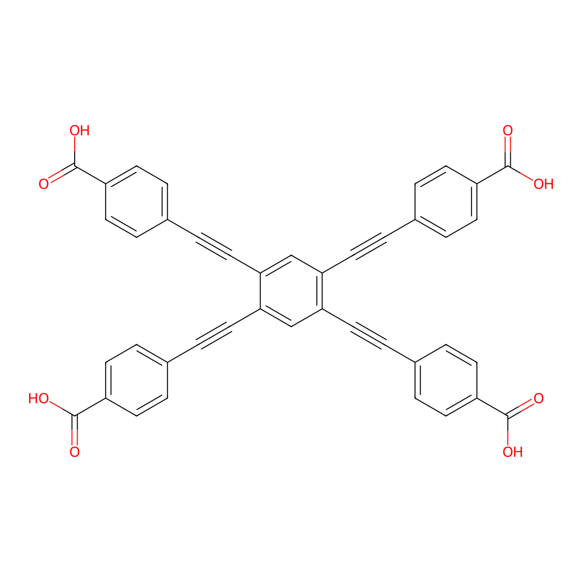 4,4',4'',4'''-(Benzene-1,2,4,5-tetrayltetrakis(ethyne-2,1-diyl))tetrabenzoic acid molecular structure, CAS 1569900-69-1