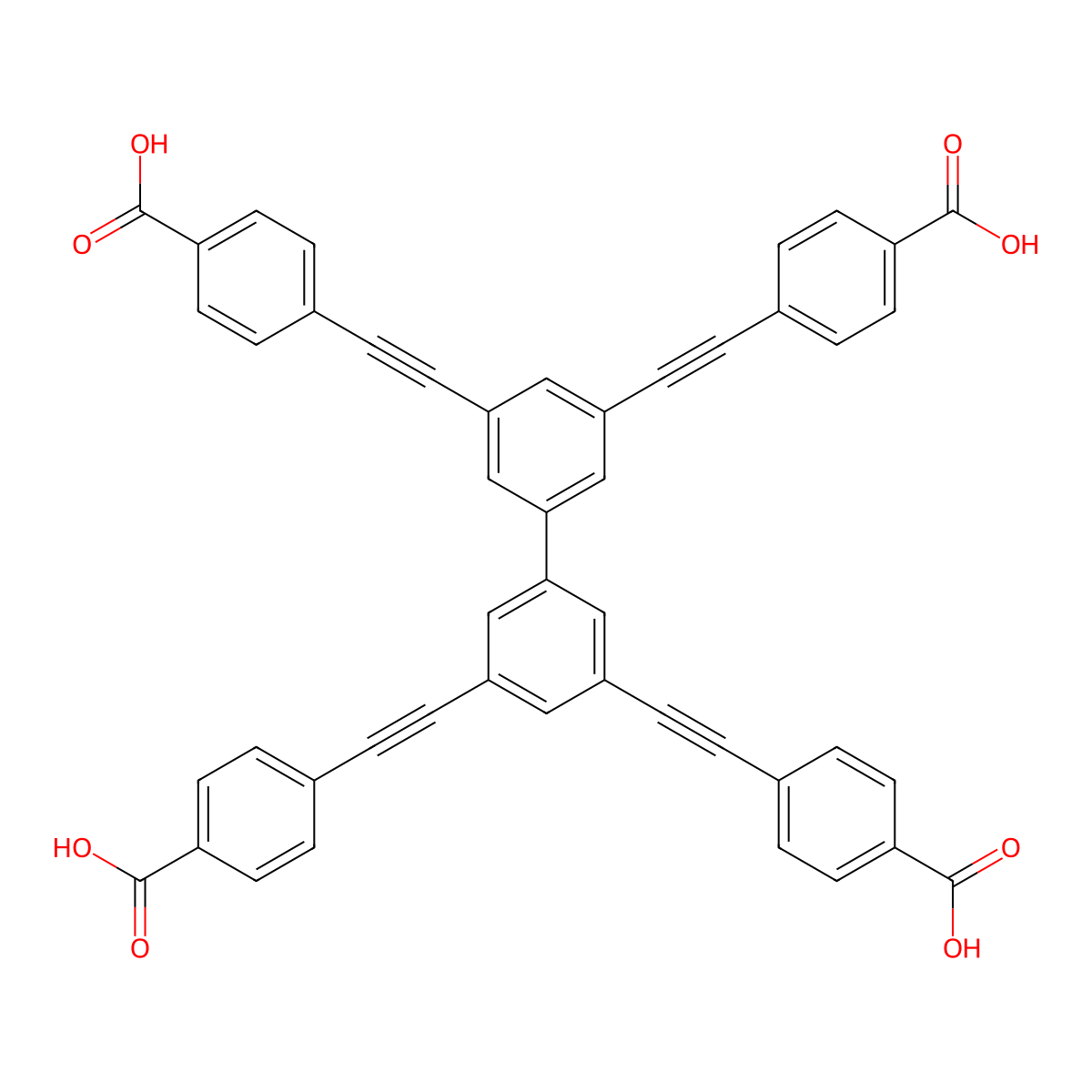 4,4',4'',4'''-([1,1'-Biphenyl]-3,3',5,5'-tetrayltetrakis(ethyne-2,1-diyl))tetrabenzoic acid molecular structure, CAS 1569900-74-8
