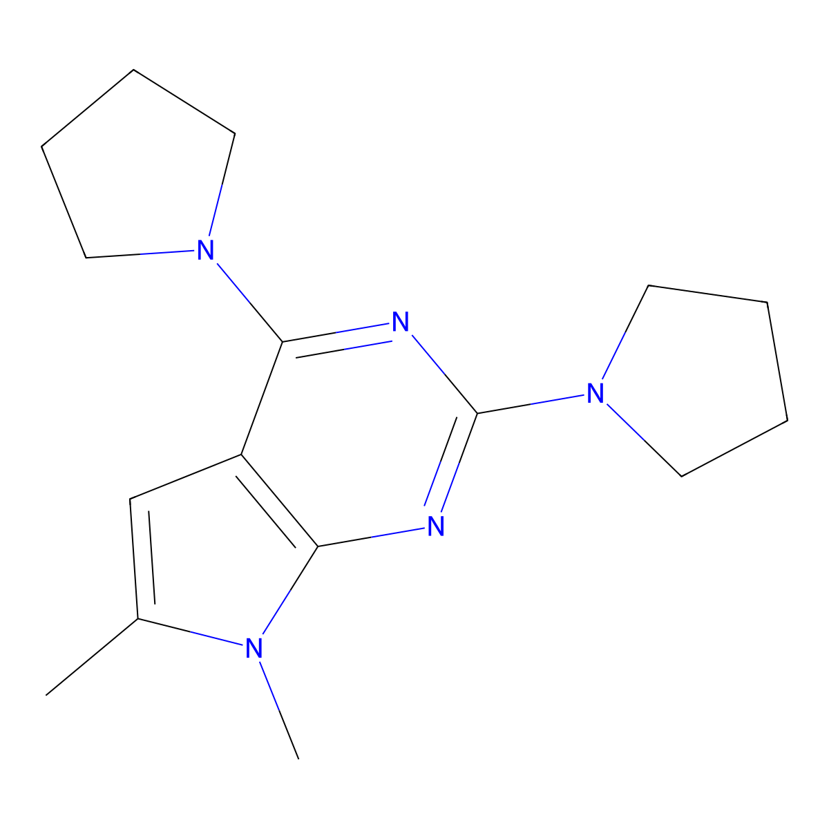 6,7-Dimethyl-2,4-di-1-pyrrolidinyl-7H-pyrrolo(2,3-d)pyrimidine molecular structure, CAS 157013-32-6