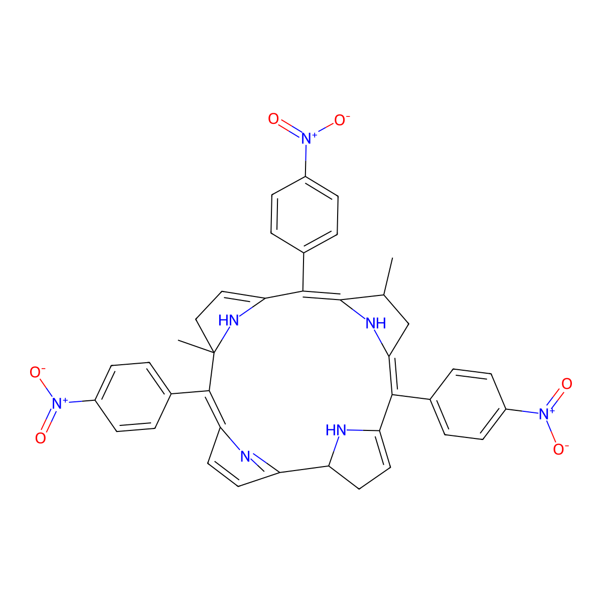 8,14-Dimethyl-5,10,15-tris(4-nitrophenyl)-1,2,7,8,13,21,22,23-octahydrocorrin molecular structure, CAS 1570275-52-3