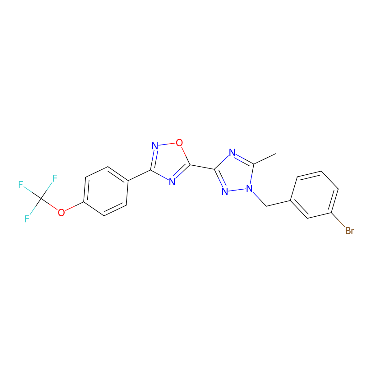5-(1-(3-bromobenzyl)-5-methyl-1H-1,2,4-triazol-3-yl)-3-(4-(trifluoromethoxy)phenyl)-1,2,4-oxadiazole molecular structure, CAS 1570494-48-2