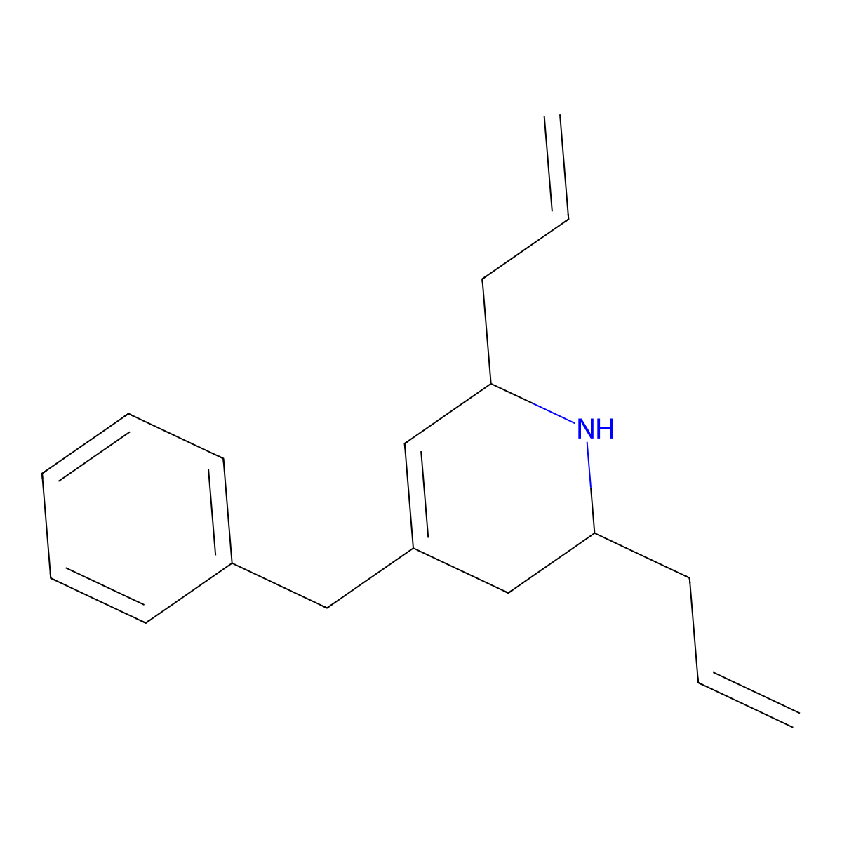 (2S,6S)-4-benzyl-2,6-bis(prop-2-enyl)-1,2,3,6-tetrahydropyridine molecular structure, CAS 157056-59-2