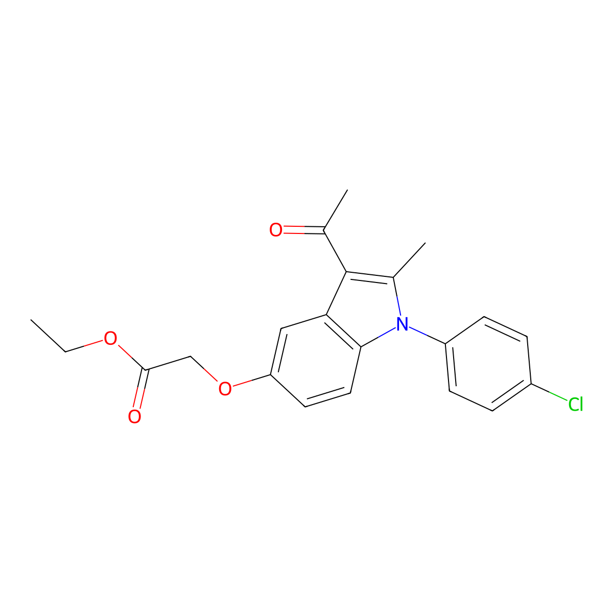 Ethyl 2-[3-acetyl-1-(4-chlorophenyl)-2-methylindol-5-yl]oxyacetate molecular structure, CAS 157064-66-9