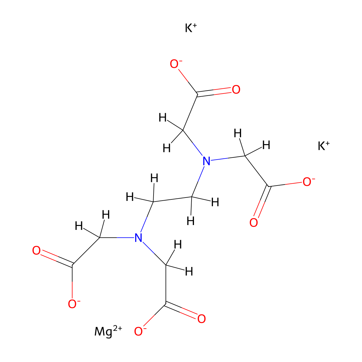 Dipotassium ((N,N'-ethylenebis(N-(carboxymethyl)glycinato))(4-)-N,N',O,O',ON,ON')magnesate(2-) molecular structure, CAS 15708-48-2