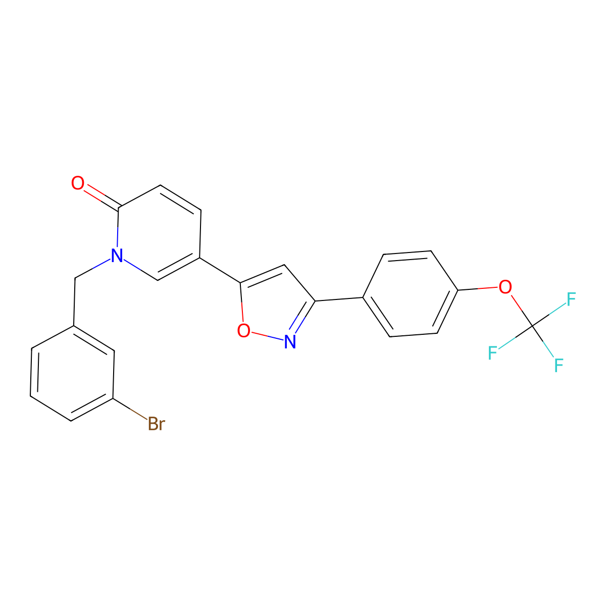 1-(3-Bromobenzyl)-5-(3-(4-(trifluoromethoxy)phenyl)isoxazol-5-yl)pyridin-2(1H)-one molecular structure, CAS 1571034-57-5