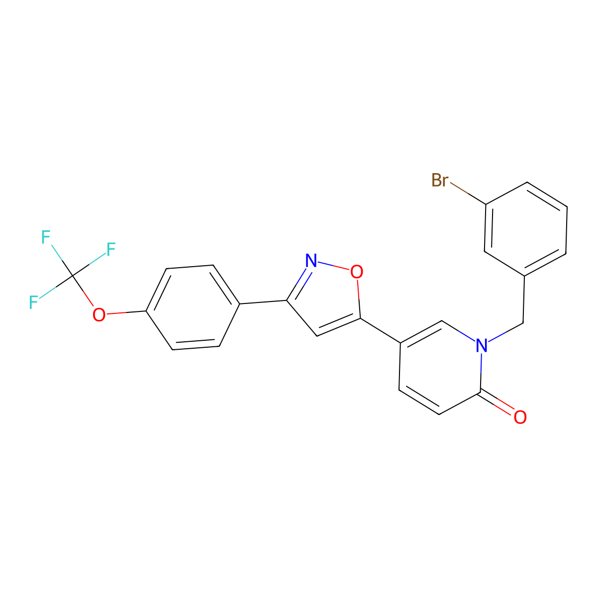 1-(3-Bromobenzyl)-5-(3-(4-(trifluoromethoxy)phenyl)isoxazol-5-yl)pyridin-2(1H)-one molecular structure, CAS 1571034-57-5