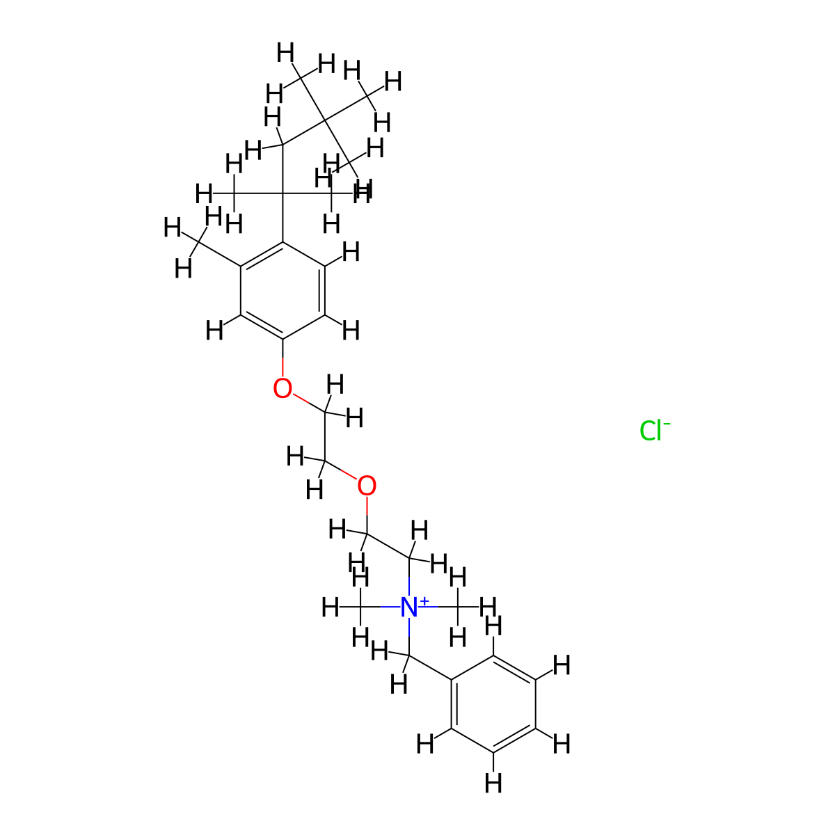 Benzyldimethyl(2-(2-((4-(1,1,3,3-tetramethylbutyl)-M-tolyl)oxy)ethoxy)ethyl)ammonium chloride molecular structure, CAS 15716-02-6