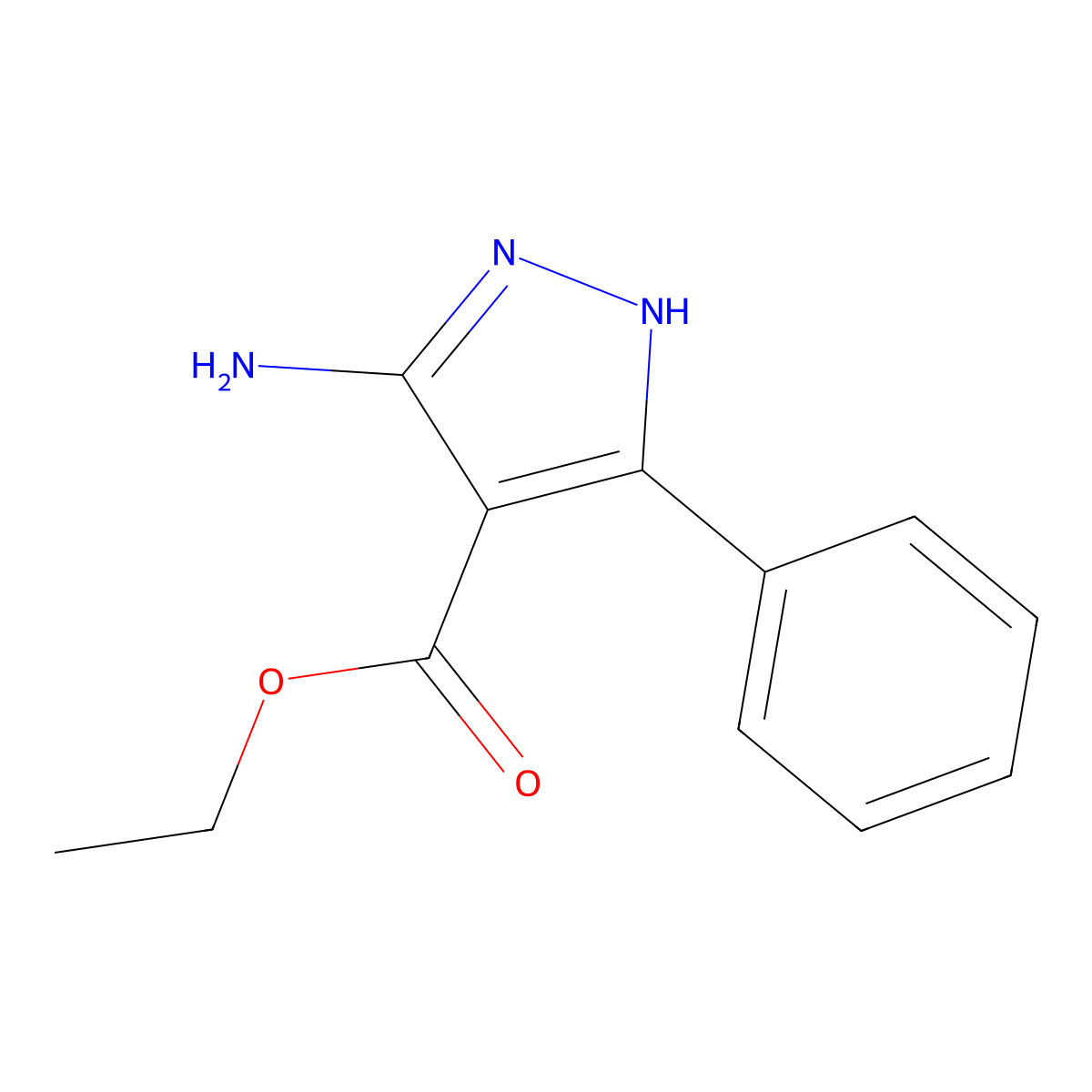 Ethyl 3-amino-5-phenyl-1H-pyrazole-4-carboxylate molecular structure, CAS 1572-11-8