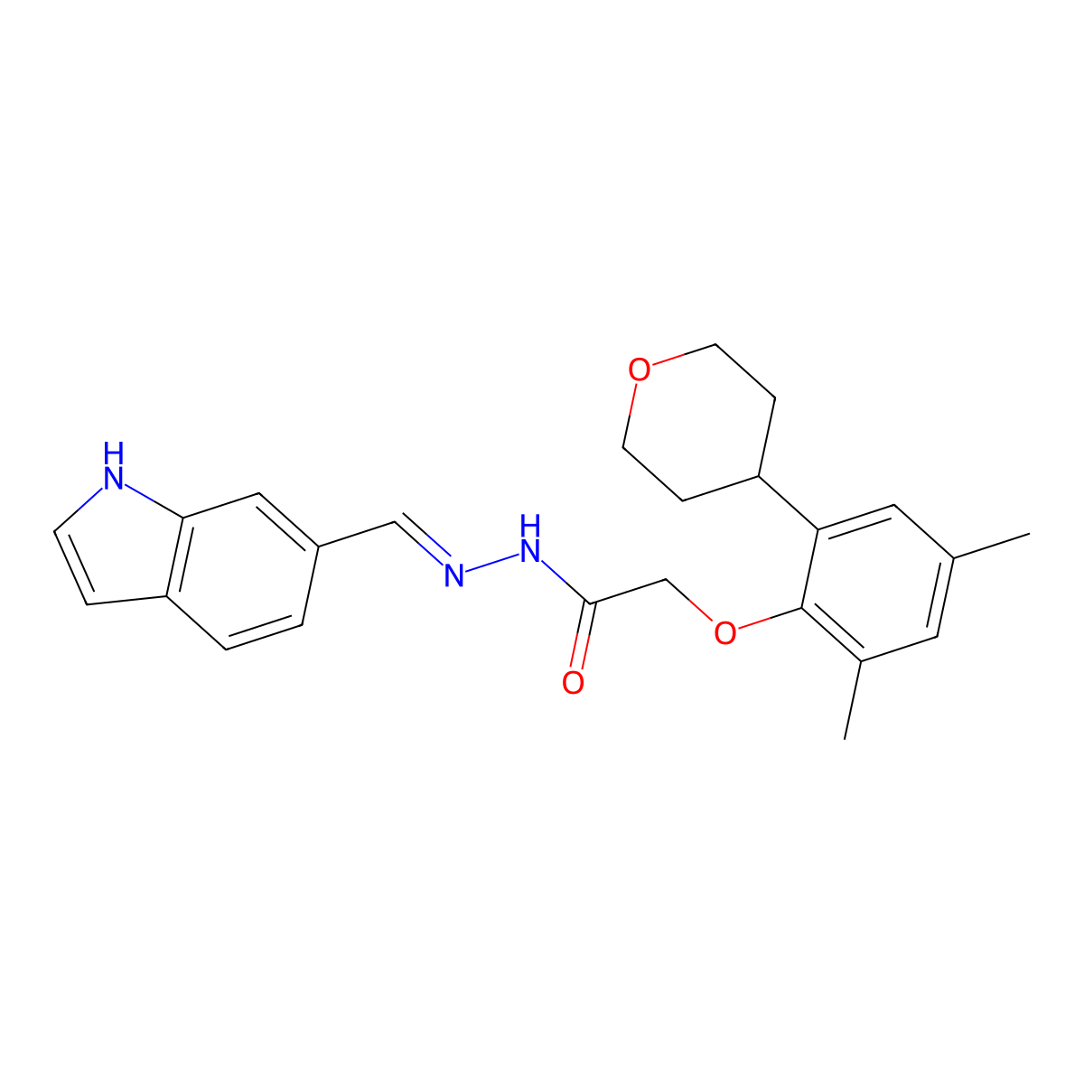 (E)-N'-((1H-Indol-6-yl)methylene)-2-(2-(tetrahydro-2H-pyran-4-yl)-4,6-dimethylphenoxy)acetohydrazide molecular structure, CAS 1572184-68-9