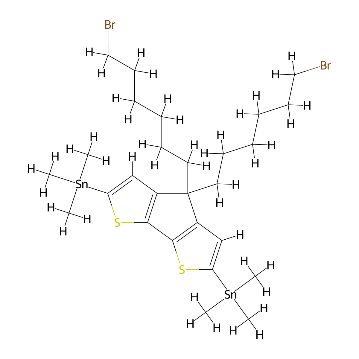 (4,4-Bis(6-bromohexyl)-4H-cyclopenta[2,1-b:3,4-b']dithiophene-2,6-diyl)bis(trimethylstannane) molecular structure, CAS 1572225-12-7