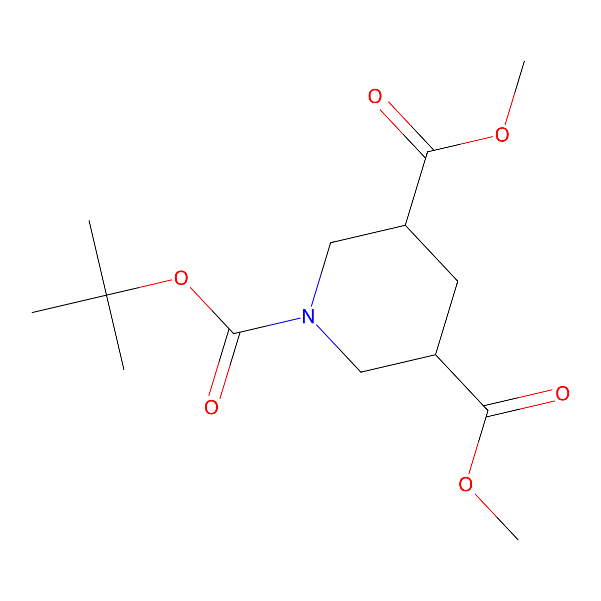 Rel-(3R,5S)-1-tert-Butyl 3,5-dimethyl piperidine-1,3,5-tricarboxylate molecular structure, CAS 157226-76-1