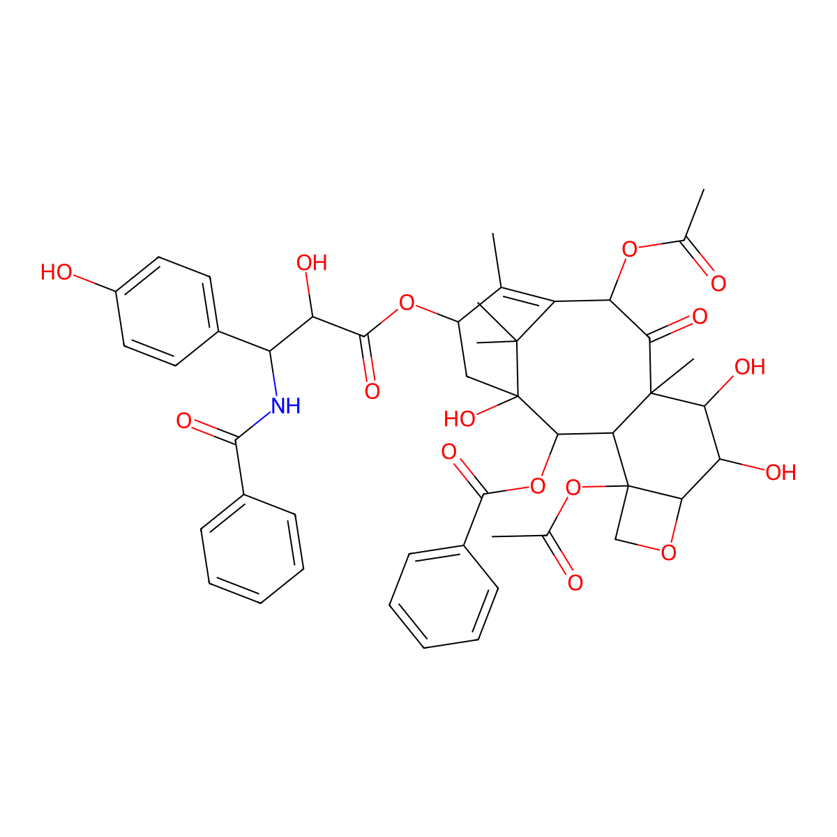 Benzenepropanoic acid, beta-(benzoylamino)-alpha,4-dihydroxy-, (2aR,3S,4R,4aS,6R,9S,11S,12S,12aR,12bS)-6,12b-bis(acetyloxy)-12-(benzoyloxy)-2a,3,4,4a,5,6,9,10,11,12,12a,12b-dodecahydro-3,4,11-trihydroxy-4a,8,13,13-tetramethyl-5-oxo-7,11-methano-1H-cyclodeca(3,4)benz(1,2-b)oxet-9-yl ester, (alphaR,betaS)- molecular structure, CAS 157230-10-9