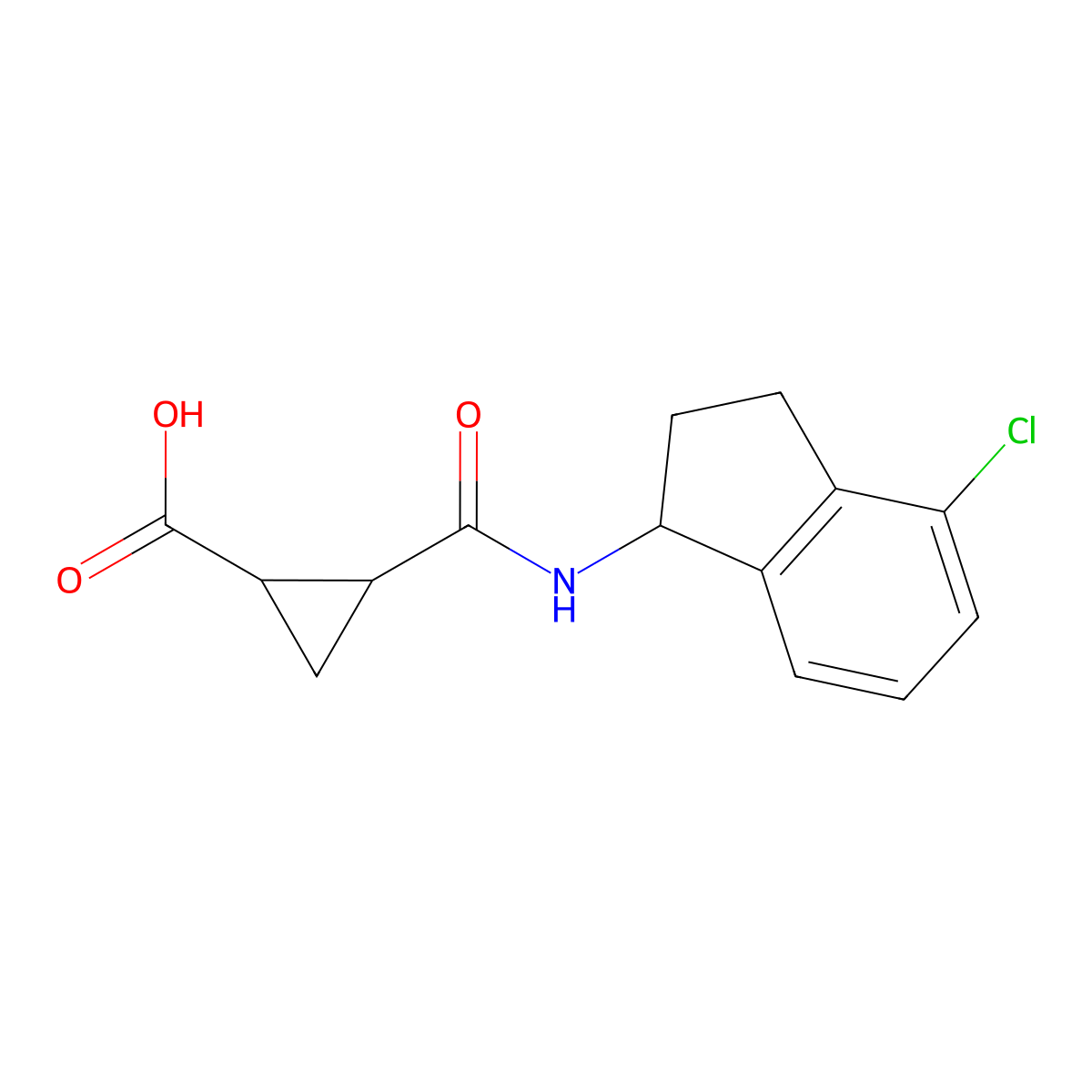 2-[(4-chloro-2,3-dihydro-1H-inden-1-yl)carbamoyl]cyclopropane-1-carboxylic acid molecular structure, CAS 1572418-25-7