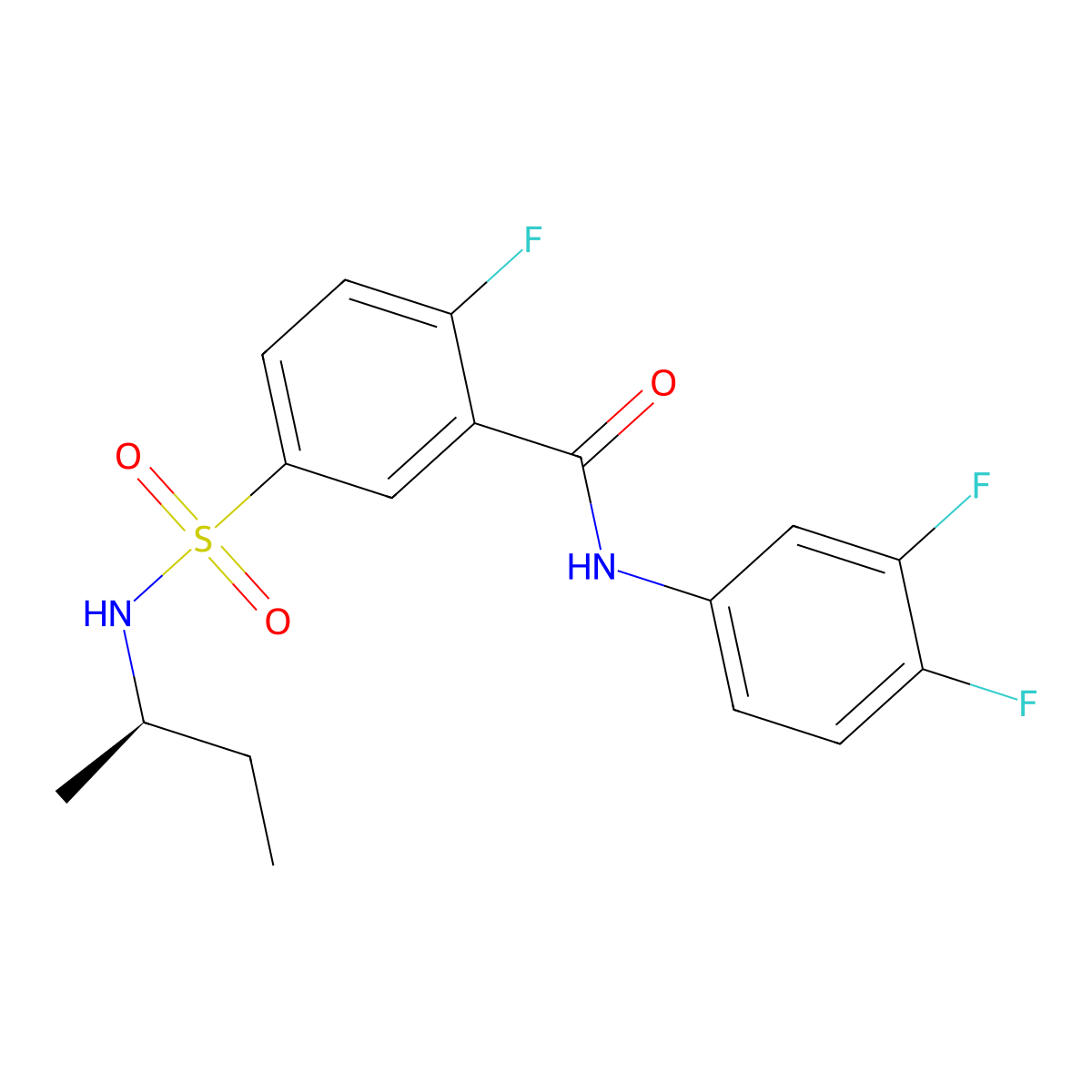 (R)-5-(N-(sec-butyl)sulfamoyl)-N-(3,4-difluorophenyl)-2-fluorobenzamide molecular structure, CAS 1572510-80-5