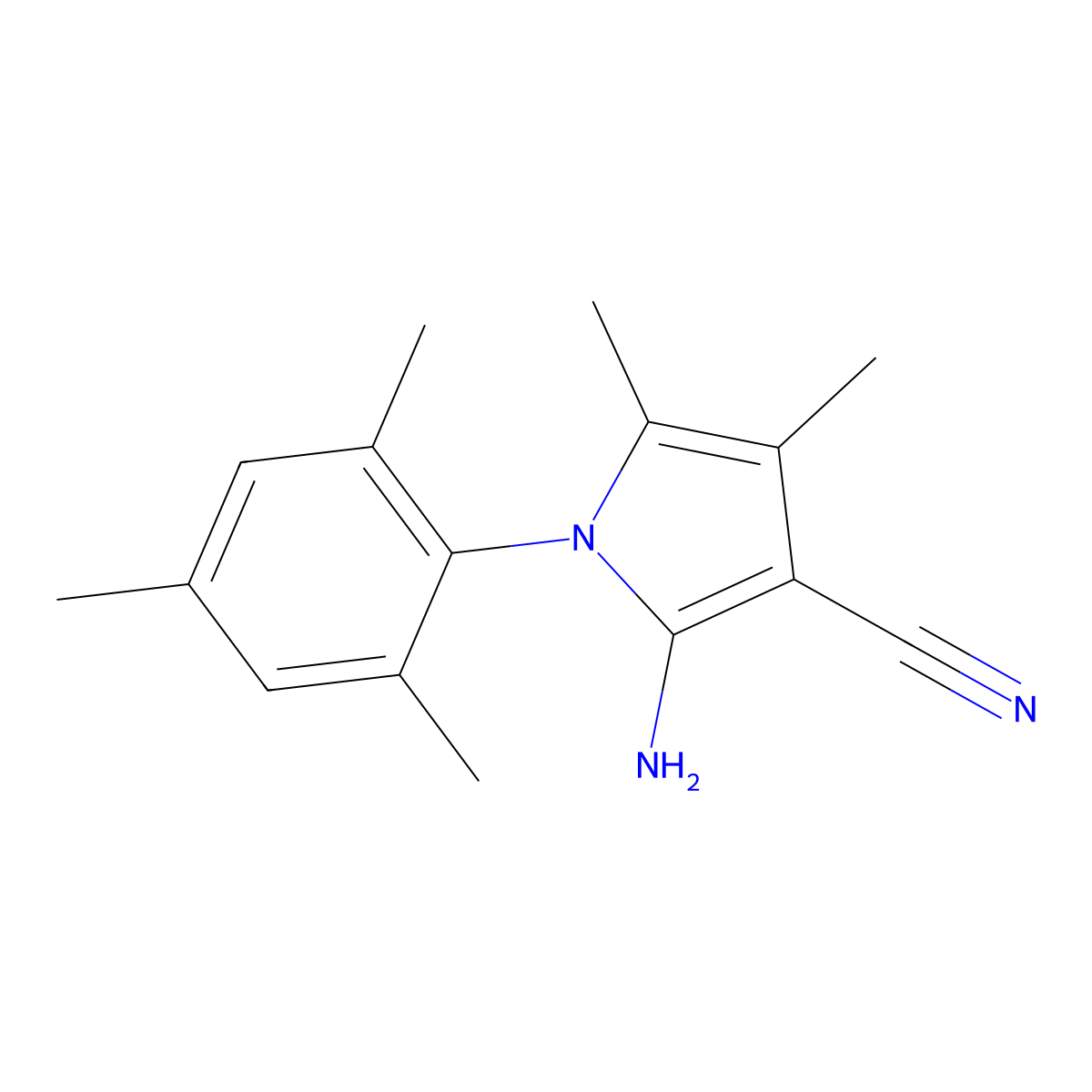 2-Amino-4,5-dimethyl-1-(2,4,6-trimethylphenyl)pyrrole-3-carbonitrile molecular structure, CAS 157286-82-3