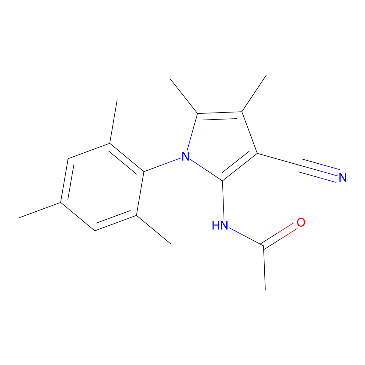 N-[3-Cyano-4,5-dimethyl-1-(2,4,6-trimethyl-phenyl)-1H-pyrrol-2-yl]-acetamide molecular structure, CAS 157286-83-4