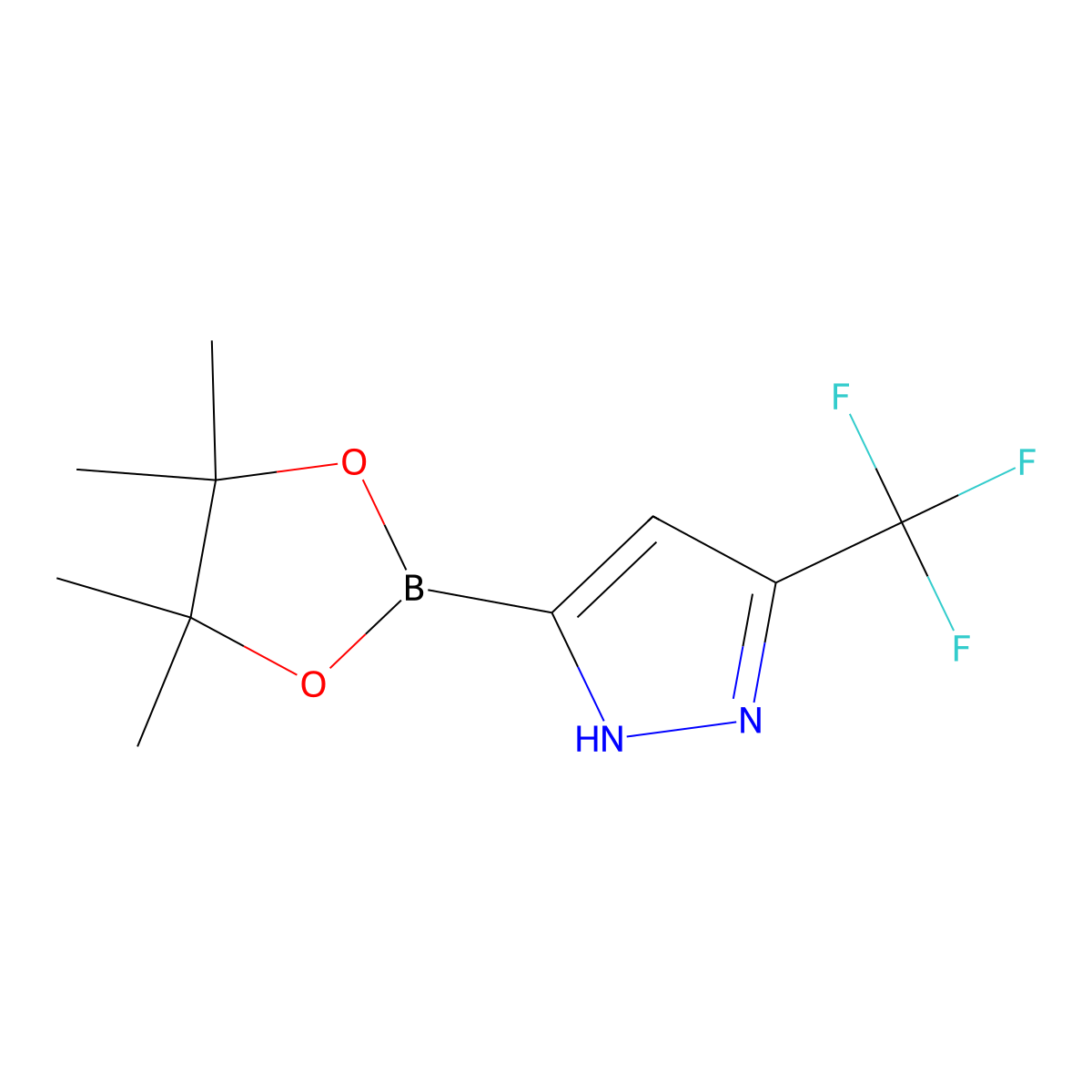 5-(tetramethyl-1,3,2-dioxaborolan-2-yl)-3-(trifluoromethyl)-1H-pyrazole molecular structure, CAS 1573171-39-7