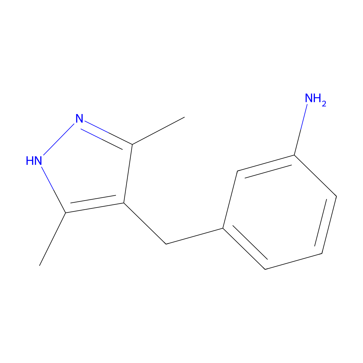 3-((3,5-dimethyl-1H-pyrazol-4-yl)methyl)aniline molecular structure, CAS 1573547-06-4