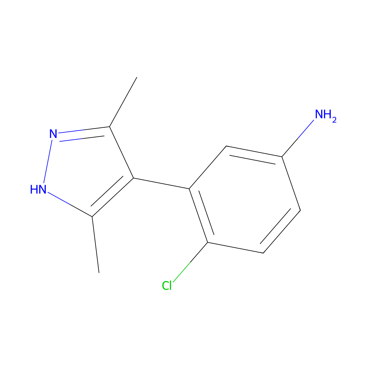 4-chloro-3-(3,5-dimethyl-1H-pyrazol-4-yl)aniline molecular structure, CAS 1573547-07-5