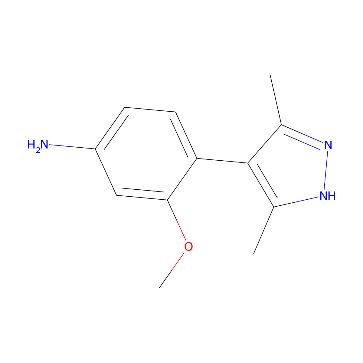 4-(3,5-dimethyl-1H-pyrazol-4-yl)-3-methoxyaniline molecular structure, CAS 1573547-08-6